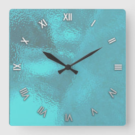 Aqua Blue Glass look Wall Clock Vierkante Klok