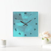 Aqua Blue Glass look Wall Clock Vierkante Klok (Huis)