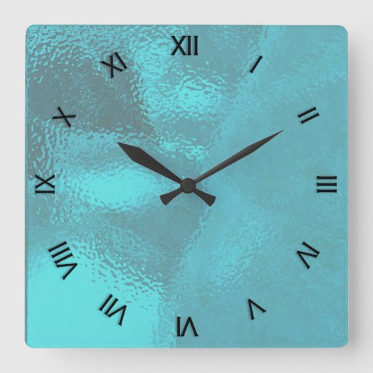 Aqua Blue Glass look Wall Clock Vierkante Klok (Voorkant)