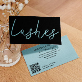 Aqua blue glitter black lash technicus typografie visitekaartje