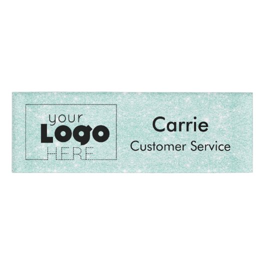 Aqua Blue Glitter Business Logo Naam medewerker Ta Naambadge (Voorkant)