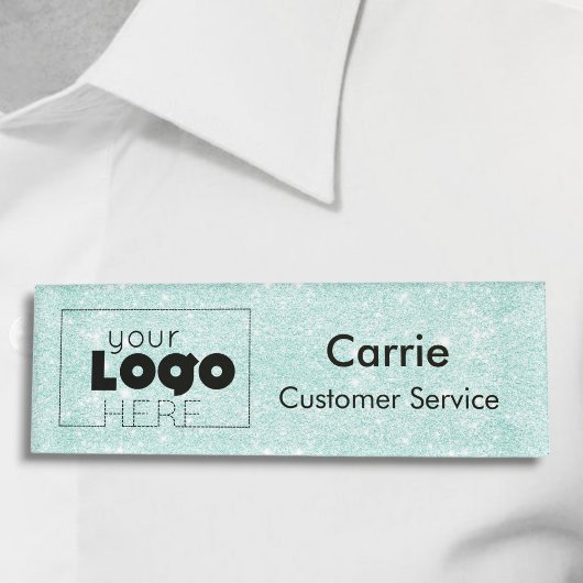Aqua Blue Glitter Business Logo Naam medewerker Ta Naambadge