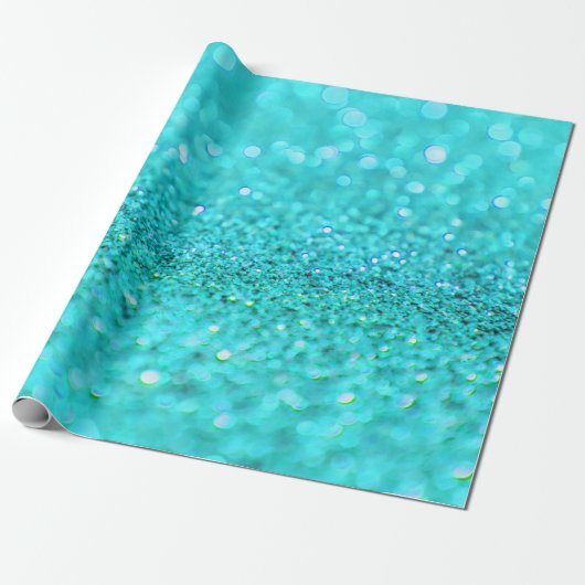 Aqua Blue Glitter Cadeaupapier (Uitgerold)