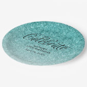 Aqua Blue Glitter Celebrate Gepersonaliseerd Papieren Bordje (Gekanteld)