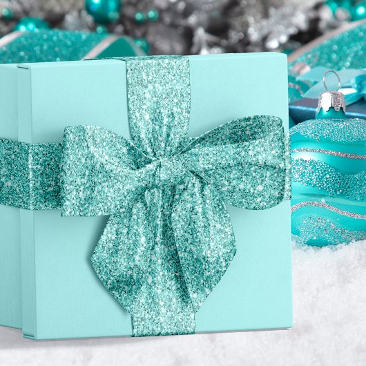 Aqua Blue Glitter Coastal Christmas Satijnen Lint