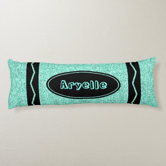 Aqua Blue Glitter Crayon Aangepaste naam Body Pill Lichaamskussen (Achterkant)