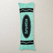 Aqua Blue Glitter Crayon Aangepaste naam Body Pill Lichaamskussen (Voorkant Verticaal)