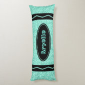 Aqua Blue Glitter Crayon Aangepaste naam Body Pill Lichaamskussen (Achterkant (Verticaal))