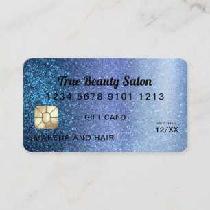 Aqua Blue Glitter Credit Kaart Cadeaubon Visitekaartje
