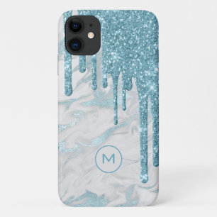 Aqua Blue Glitter Drives Monogrammed Case-Mate iPhone Case