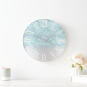 Aqua Blue Glitter effect White Spark Girly Gift Grote Klok (Huis)