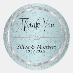 Aqua Blue Glitter en Silver - Hartelijk dank Ronde Sticker