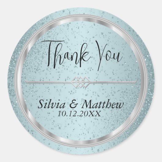 Aqua Blue Glitter en Silver - Hartelijk dank Ronde Sticker (Voorkant)