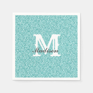 Aqua Blue Glitter en Sparkle Monogram Napkin Servet