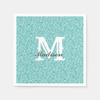 Aqua Blue Glitter en Sparkle Monogram Napkin Servet
