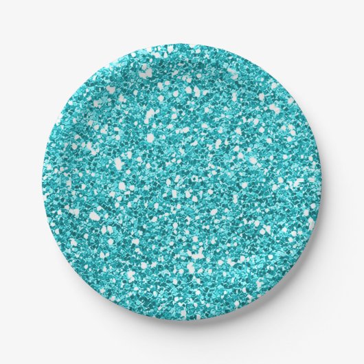 Aqua Blue Glitter Glam Custom Party Papieren Bordje (Voorkant)