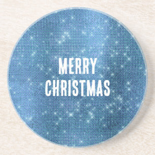 Aqua Blue Glitter Kerstmis Zandsteen Onderzetter