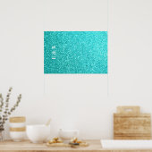 Aqua Blue Glitter met witte details Poster (Keuken)