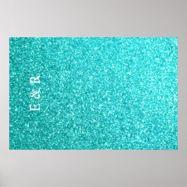 Aqua Blue Glitter met witte details Poster