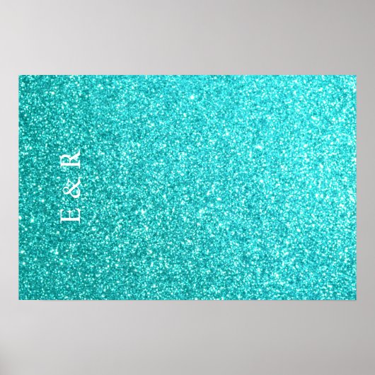 Aqua Blue Glitter met witte details Poster (Voorkant)