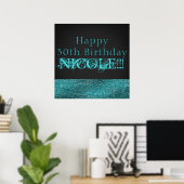 Aqua Blue Glitter Moderne Glamour Pailletten Feest Poster (Thuiskantoor)
