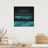 Aqua Blue Glitter Moderne Glamour Pailletten Feest Poster (Keuken)