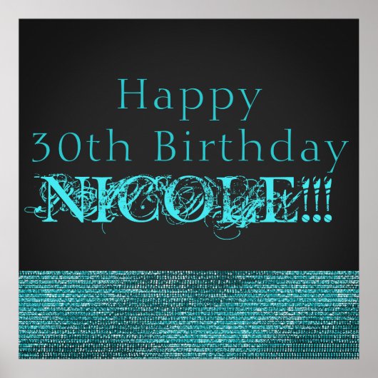 Aqua Blue Glitter Moderne Glamour Pailletten Feest Poster (Voorkant)
