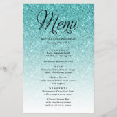 Aqua Blue Glitter Script Kop Party Menu (Voorkant)