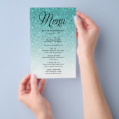 Aqua Blue Glitter Script Kop Party Menu (Hand)