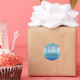 Aqua Blue Glitter Sparkle Drip Trouwcadeau Ronde Sticker