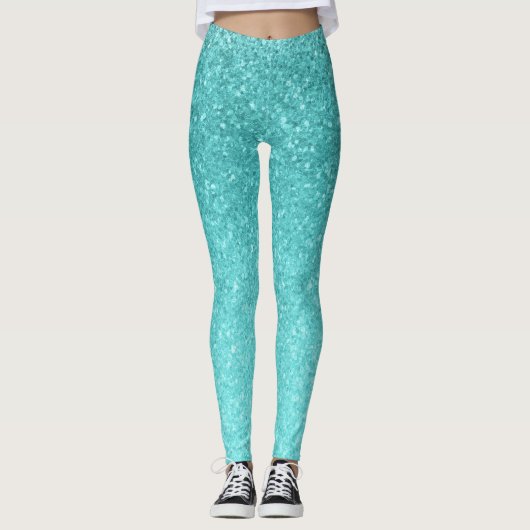 Aqua Blue Glitter Sparkle Girly Glam Mermaid Leggings (Voorkant)