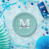 Aqua Blue Glitter & Sparkle Monogram Paper Bord (Feest)