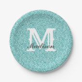 Aqua Blue Glitter & Sparkle Monogram Paper Bord (Voorkant)