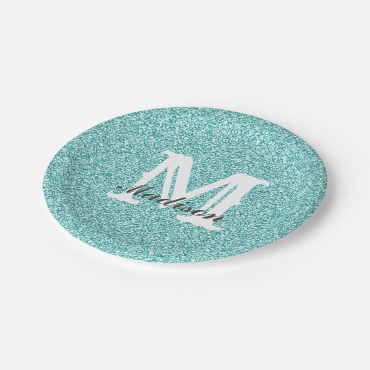 Aqua Blue Glitter & Sparkle Monogram Paper Bord (Gekanteld)
