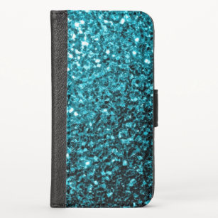 Aqua blue glitter sparkles iPhone wallet case