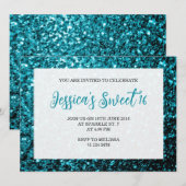 Aqua blue glitter sparkles Sweet 16 elegant script Kaart (Voorkant / Achterkant)