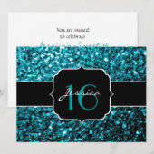 Aqua blue glitter sparkles Sweet 16 Uitnodiging (Voorkant / Achterkant)