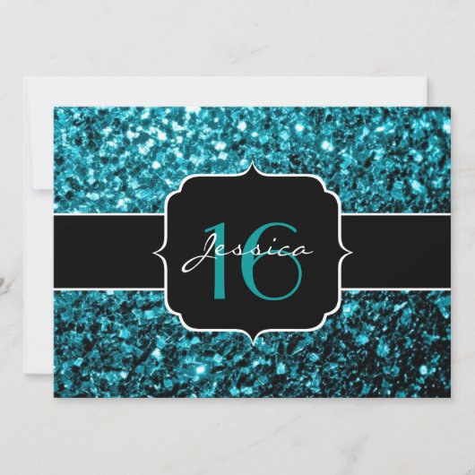 Aqua blue glitter sparkles Sweet 16 Uitnodiging (Voorkant)