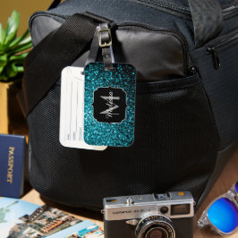Aqua blue glitter sparters monogram bagagelabel