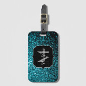 Aqua blue glitter sparters monogram bagagelabel (Voorkant (verticaal))