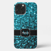 Aqua blue glitter sparters monogram iPhone hoesje (Achterkant)