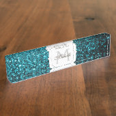 Aqua blue glitter sparters monogram naambordje (Zijkant)