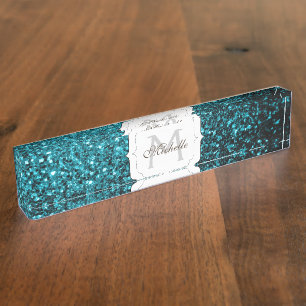 Aqua blue glitter sparters monogram naambordje