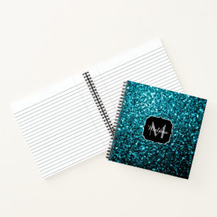 Aqua blue glitter sparters monogram notitieboek
