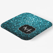 Aqua blue glitter sparters monogram papieren bordje (Gebogen)