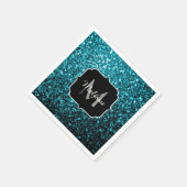 Aqua blue glitter sparters monogram servet (Hoek)