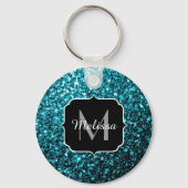 Aqua blue glitter sparters monogram sleutelhanger (Voorkant)