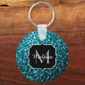 Aqua blue glitter sparters monogram sleutelhanger (Achterkant)