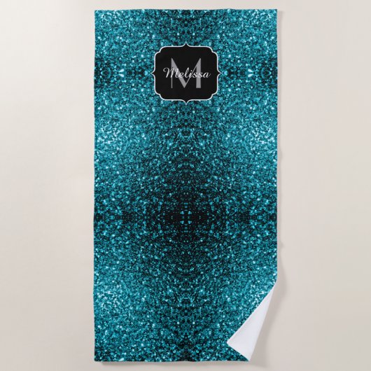 Aqua blue glitter sparters monogram strandlaken (Voorkant)