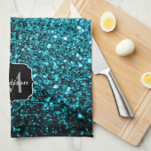Aqua blue glitter sparters monogram theedoek (Quarter Fold)
